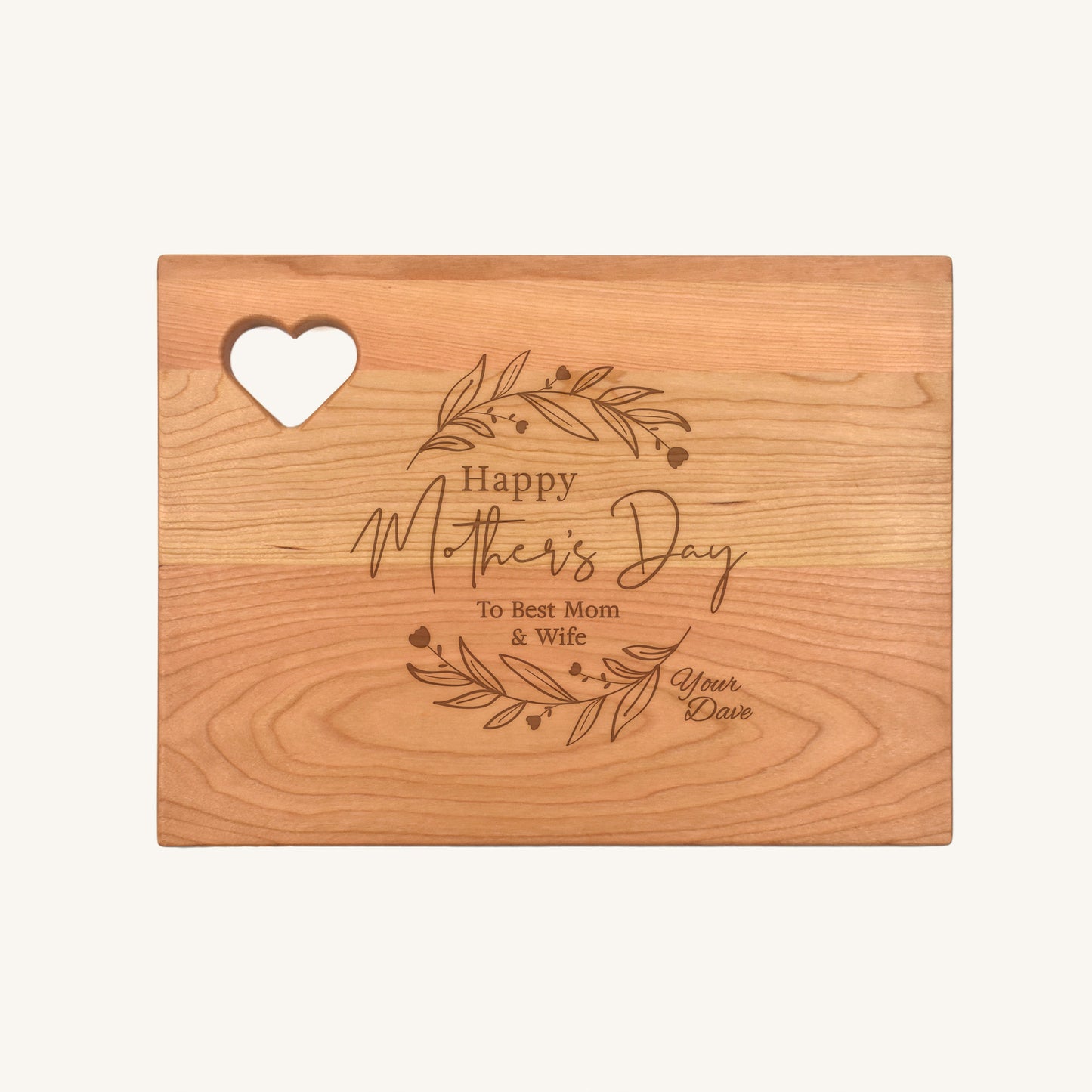 Wood Cutting Board Rounded Corners with Heart Cutout