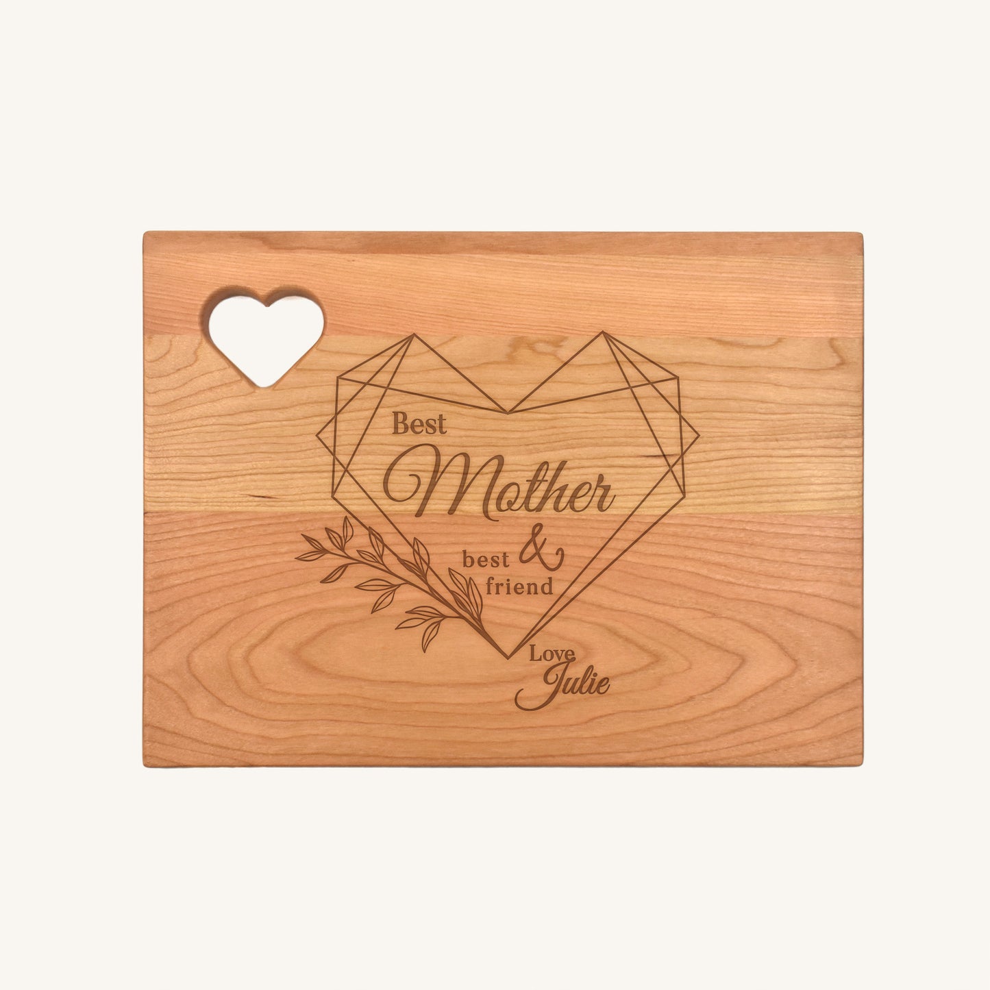 Wood Cutting Board Rounded Corners with Heart Cutout