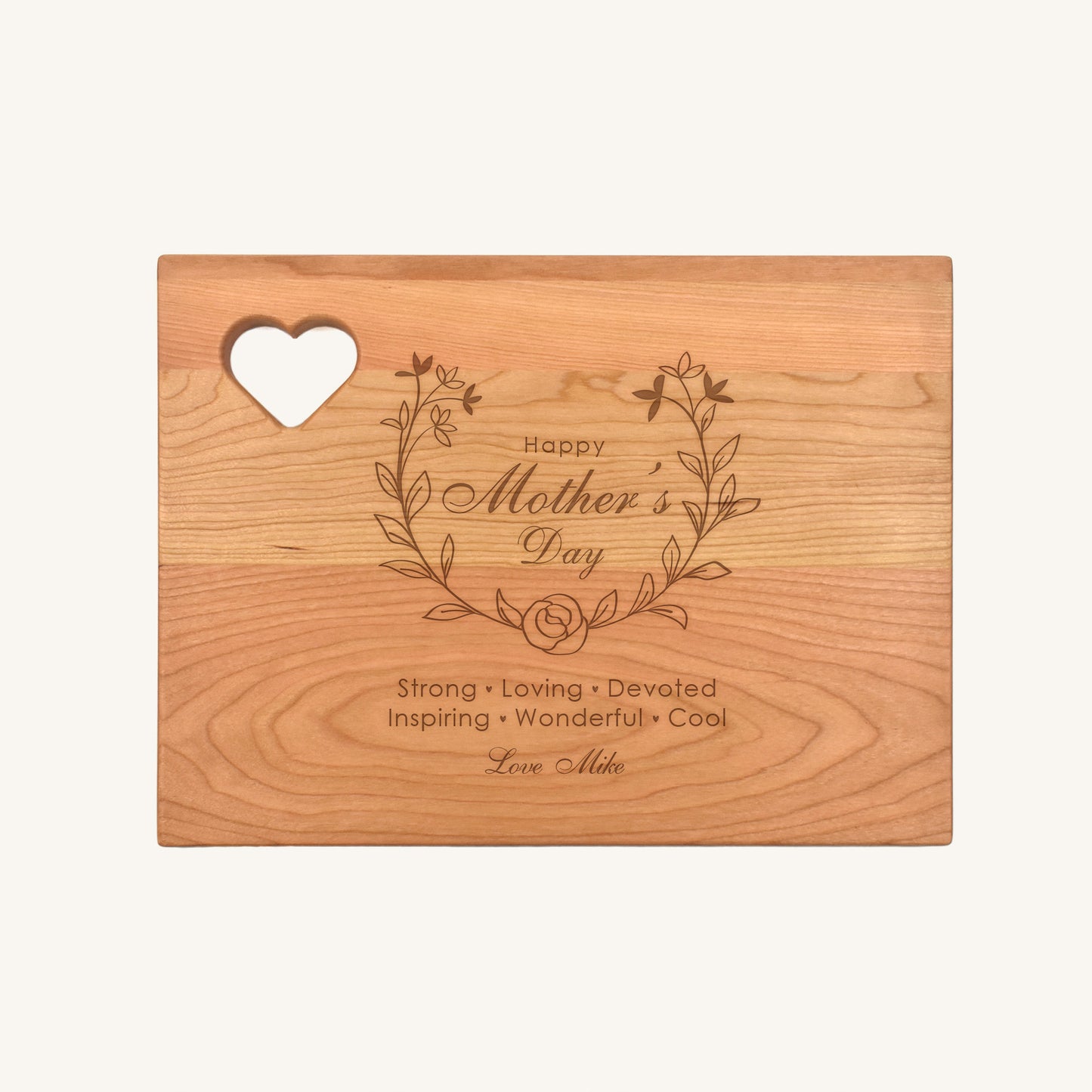 Wood Cutting Board Rounded Corners with Heart Cutout