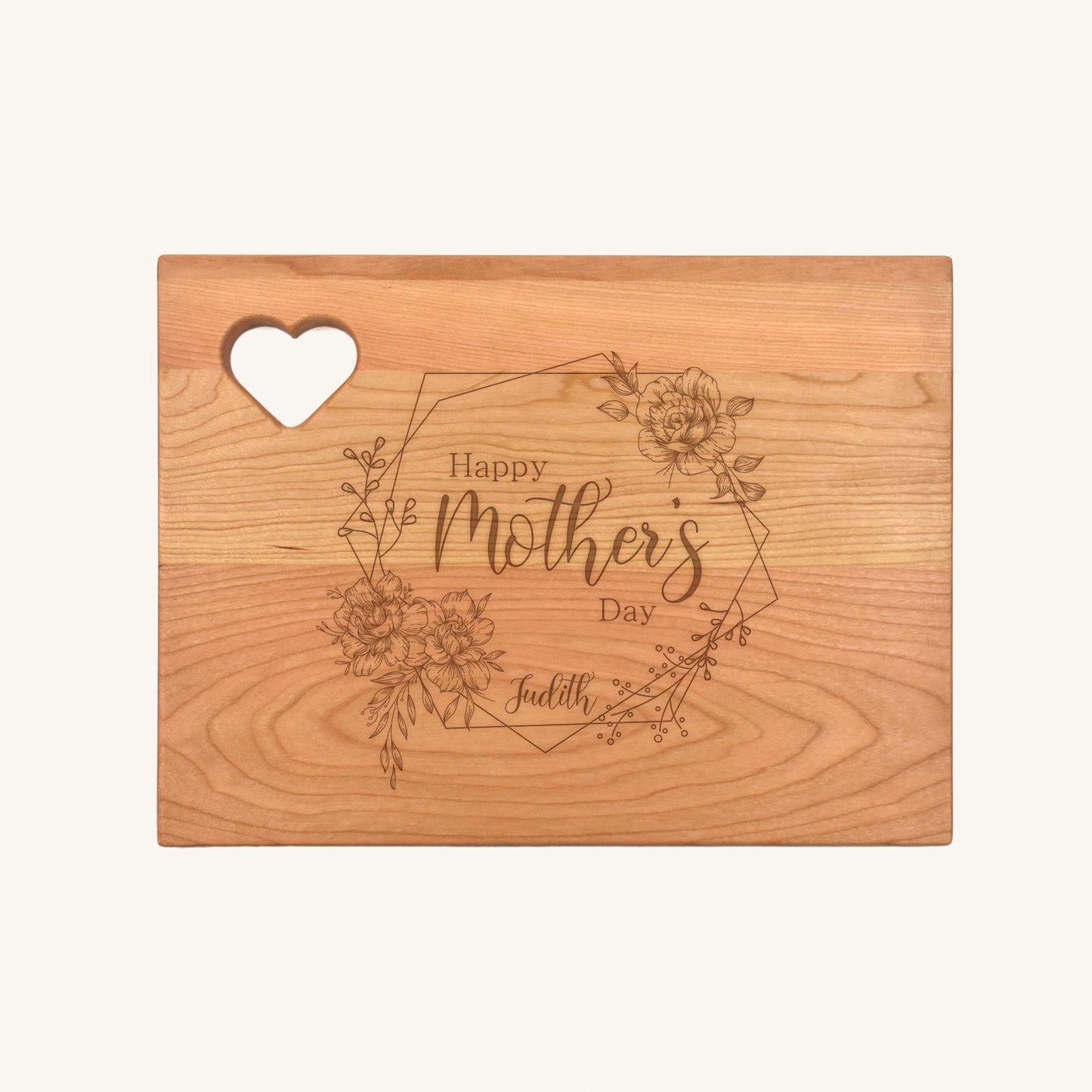 Wood Cutting Board Rounded Corners with Heart Cutout