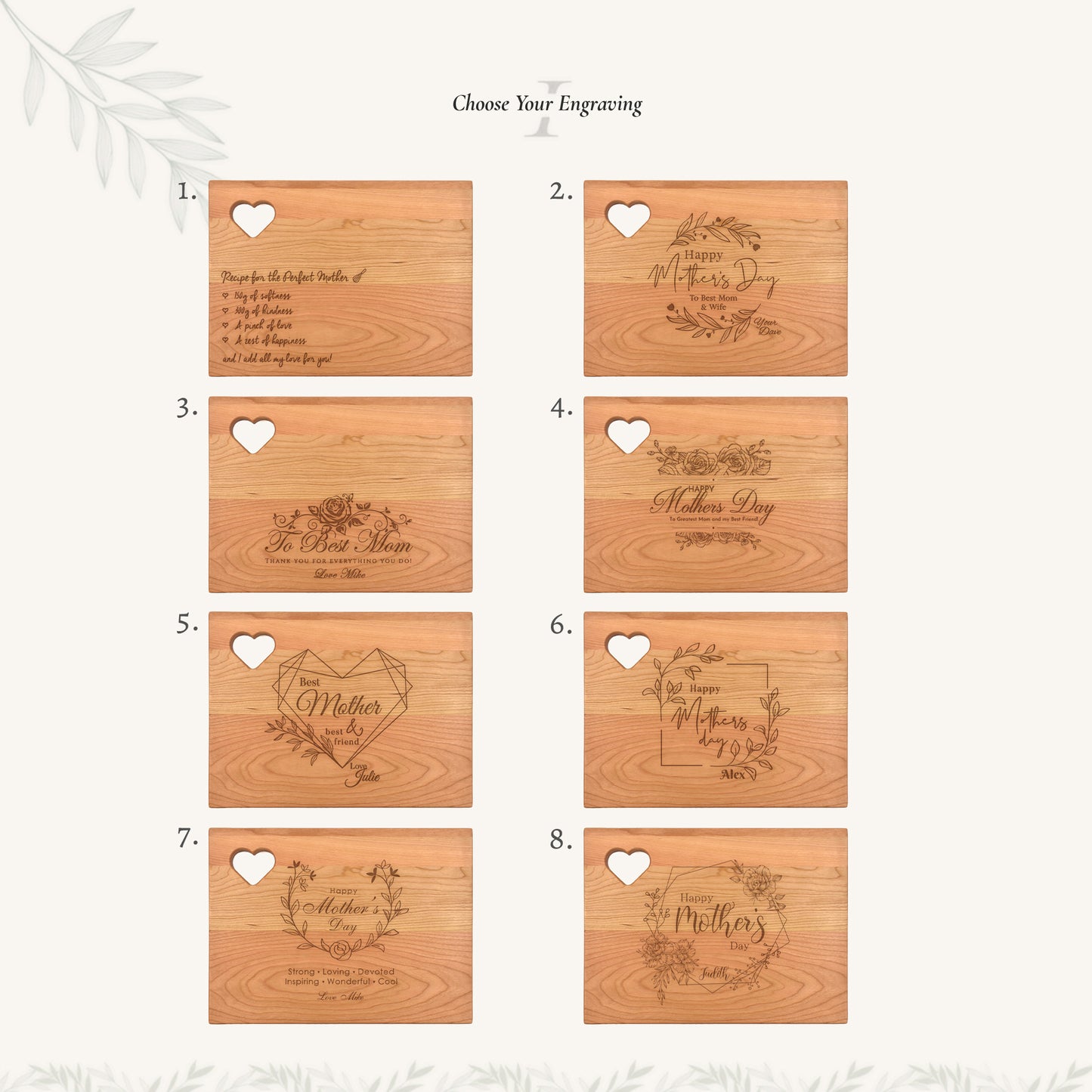 Wood Cutting Board Rounded Corners with Heart Cutout