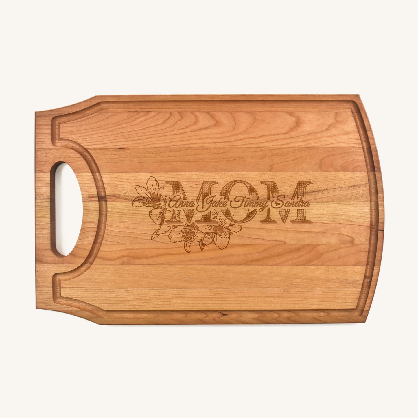 Large Wood Cutting Board with Handle and Juice Groove