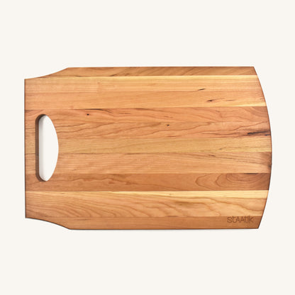 Tabla de cortar de madera grande con mango y ranura para jugo